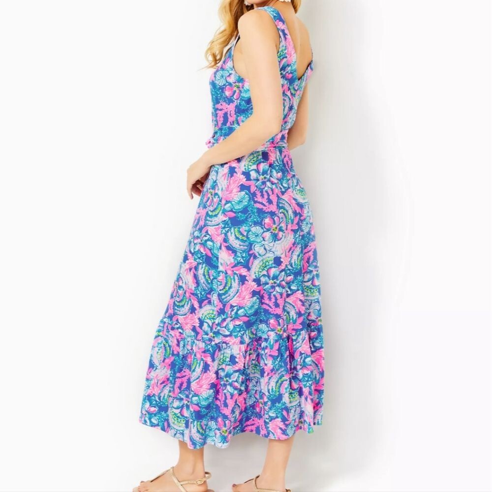NWT Lilly Pulitzer Madsen V-neck Midi Dress blue Tang Sitting Seaside Medium - Picture 5 of 6